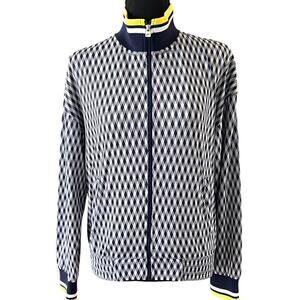 Fila Women's Y2K Argyle Full Zip Jacket Blue White Yellow‎ Size Small